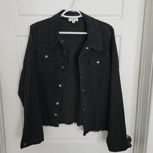 Umgee Black Denim Jacket with Frayed Hem